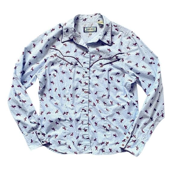 Shyanne Tops - SHYANNE Western Horse Button Down Shirt Blue Brown Size Large